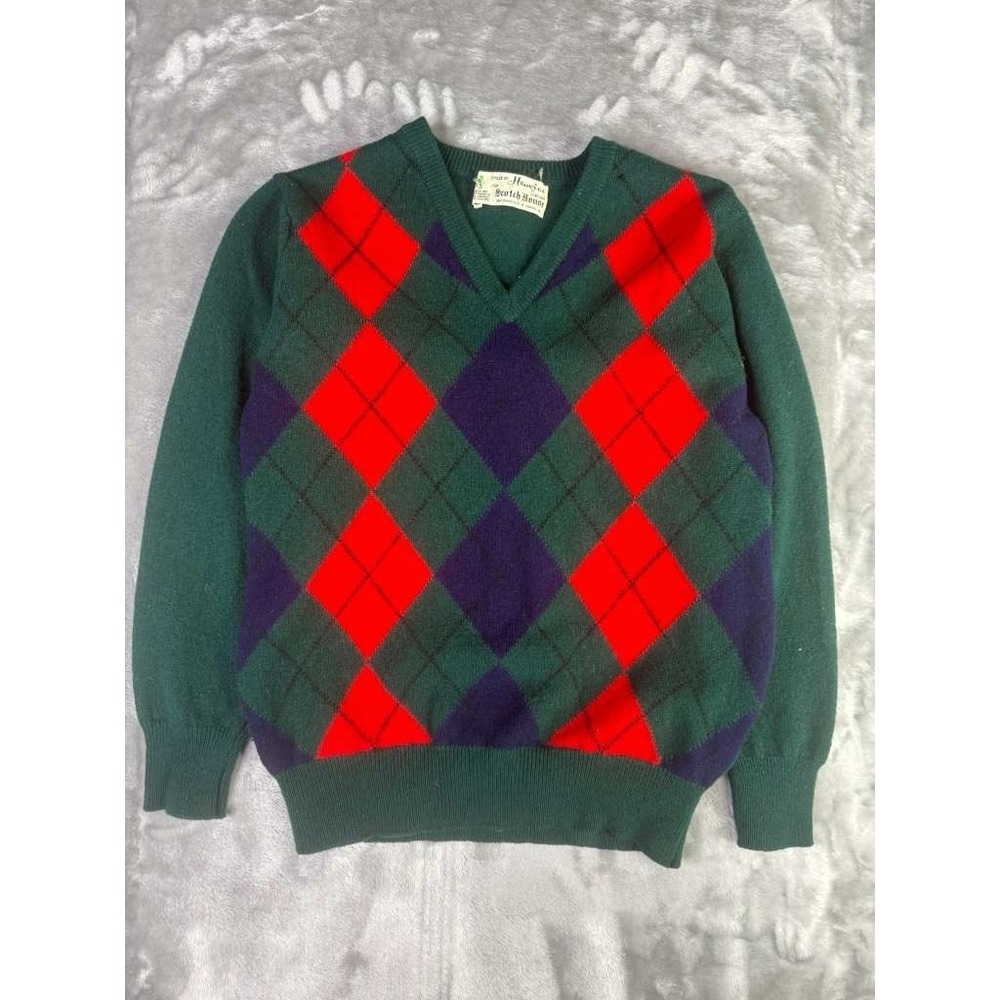 Vintage The Scotch House V Neck Women Sz S Sweater Multicolored Diamond Pattern